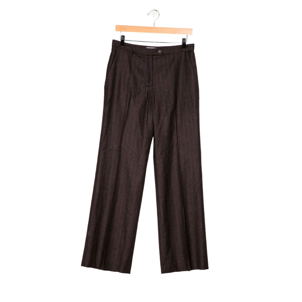 CAROLINA HERRERA Wool Cashmere Striped Wide Leg Pants Brown Size 8
